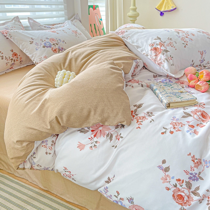 91家纺网 家纺一手货源 找家纺 朵朵家纺 2025新款亲肤水洗棉芦荟棉印花四件套 花枝