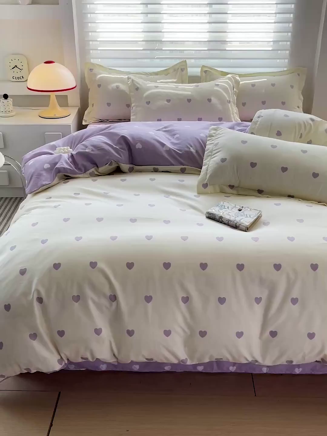 91家纺网 家纺一手货源 找家纺 朵朵家纺 2025新款亲肤水洗棉芦荟棉印花四件套 爱心灰