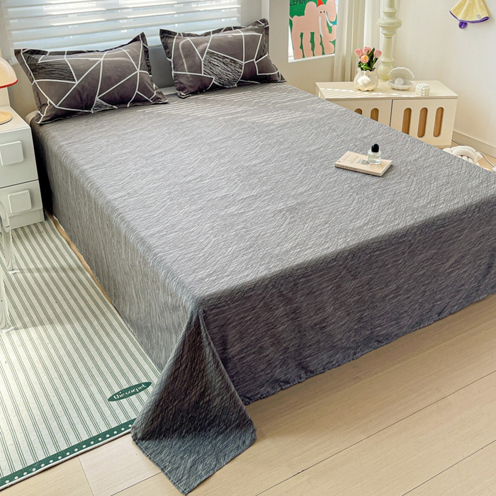 91家纺网 家纺一手货源 找家纺 朵朵家纺 2025新款亲肤水洗棉芦荟棉印花四件套 爱尚灰