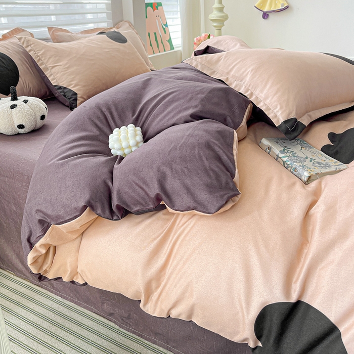 朵朵家纺 2025新款亲肤水洗棉芦荟棉印花四件套 比心