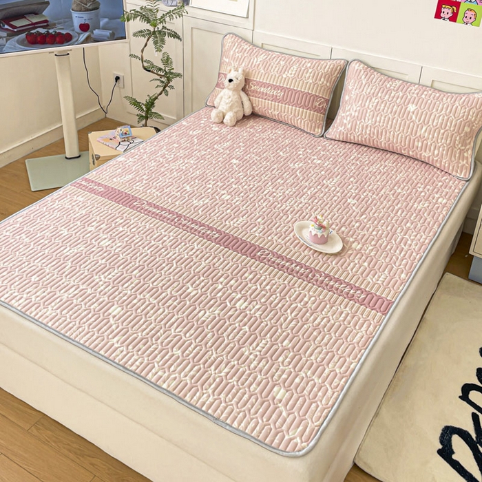 91家纺网 家纺一手货源 找家纺 沐慕 2025新款高克重小清新乳胶凉席-风格一 粉漾花境