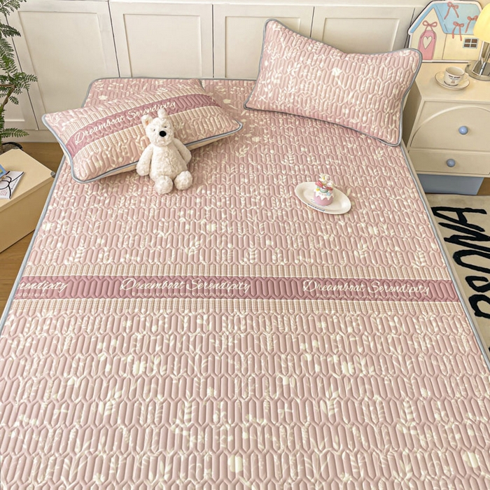 91家纺网 家纺一手货源 找家纺 沐慕 2025新款高克重小清新乳胶凉席-风格一 粉漾花境