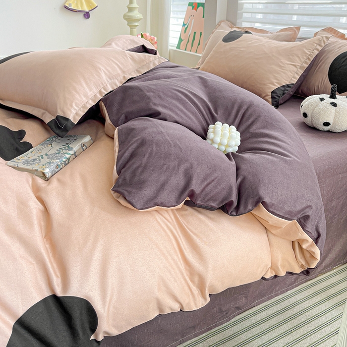 91家纺网 家纺一手货源 找家纺 朵朵家纺 2025新款亲肤水洗棉芦荟棉印花四件套 比心