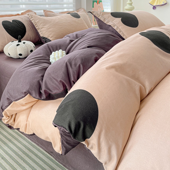 91家纺网 家纺一手货源 找家纺 朵朵家纺 2025新款亲肤水洗棉芦荟棉印花四件套 比心