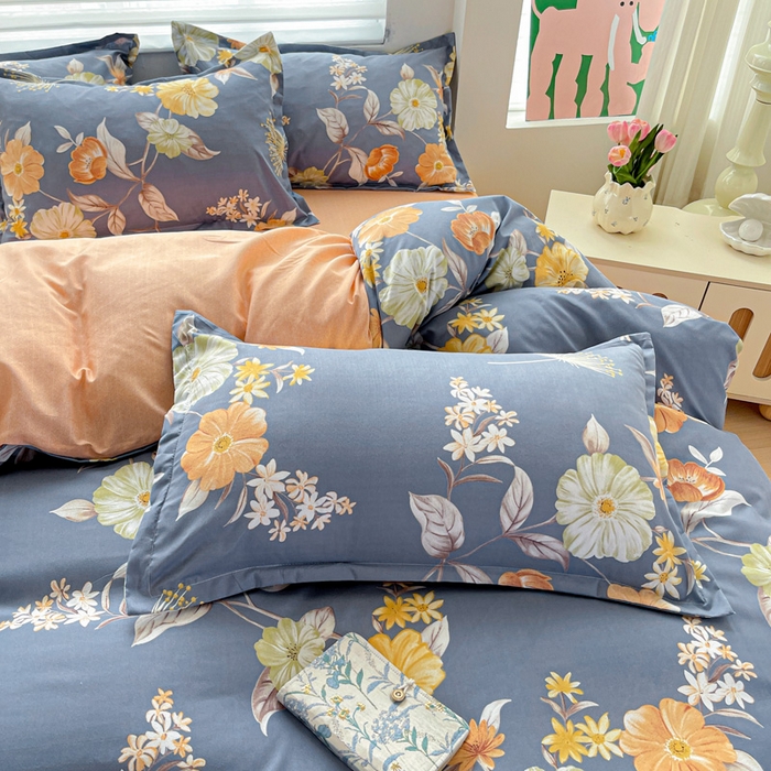 91家纺网 家纺一手货源 找家纺 朵朵家纺 2025新款亲肤水洗棉芦荟棉印花四件套 初梦