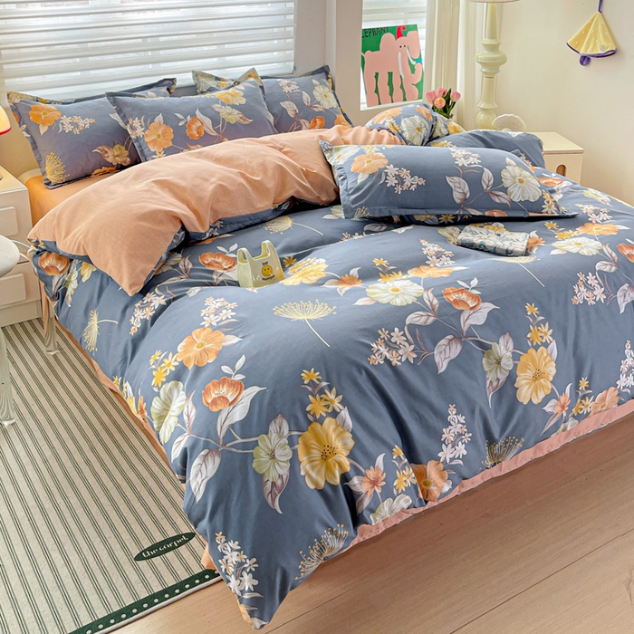 91家纺网 家纺一手货源 找家纺 朵朵家纺 2025新款亲肤水洗棉芦荟棉印花四件套 初梦