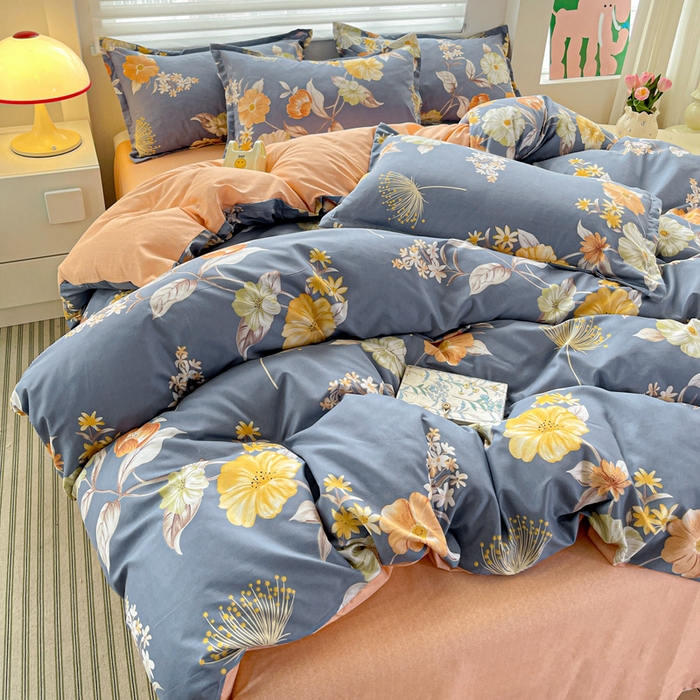 91家纺网 家纺一手货源 找家纺 朵朵家纺 2025新款亲肤水洗棉芦荟棉印花四件套 初梦