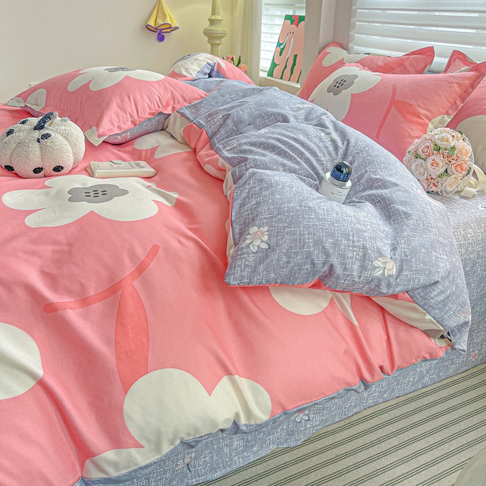 91家纺网 家纺一手货源 找家纺 朵朵家纺 2025新款亲肤水洗棉芦荟棉印花四件套 朵朵花开