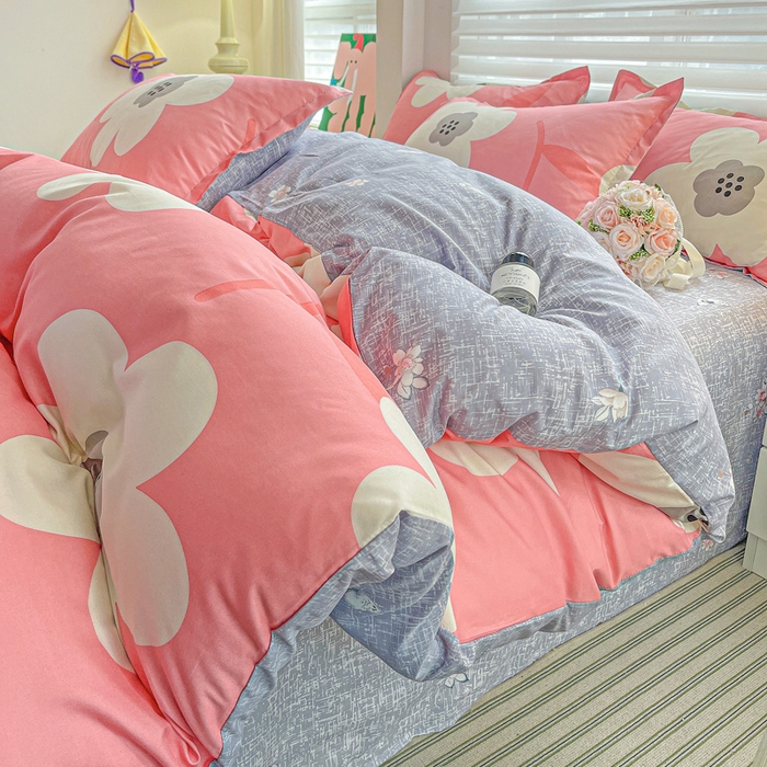 91家纺网 家纺一手货源 找家纺 朵朵家纺 2025新款亲肤水洗棉芦荟棉印花四件套 朵朵花开