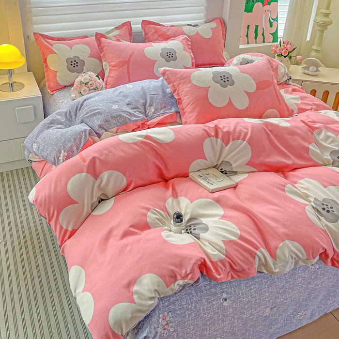 91家纺网 家纺一手货源 找家纺 朵朵家纺 2025新款亲肤水洗棉芦荟棉印花四件套 朵朵花开