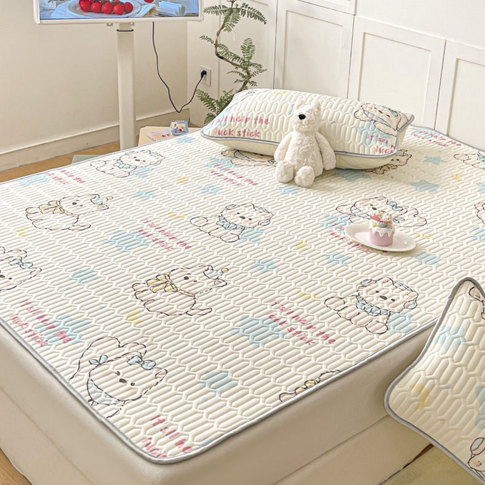 91家纺网 家纺一手货源 找家纺 沐慕 2025新款高克重小清新乳胶凉席-风格一 快乐小汪