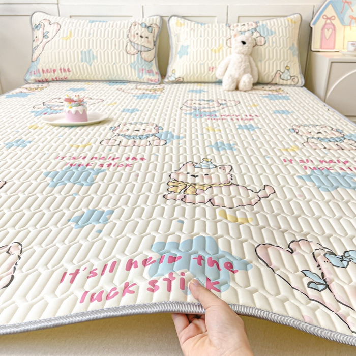 91家纺网 家纺一手货源 找家纺 沐慕 2025新款高克重小清新乳胶凉席-风格一 快乐小汪