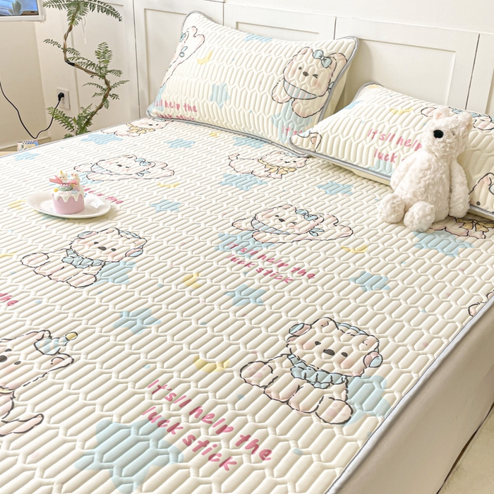 91家纺网 家纺一手货源 找家纺 沐慕 2025新款高克重小清新乳胶凉席-风格一 快乐小汪