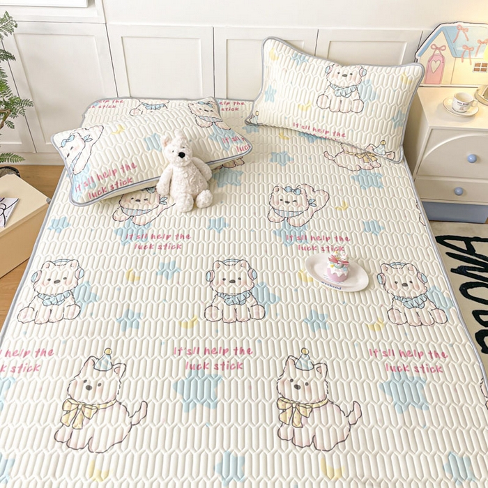 91家纺网 家纺一手货源 找家纺 沐慕 2025新款高克重小清新乳胶凉席-风格一 快乐小汪