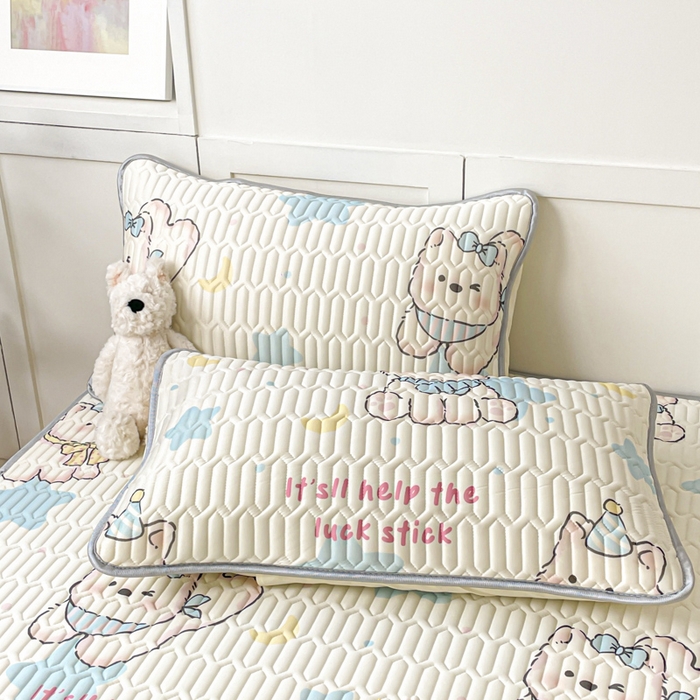 91家纺网 家纺一手货源 找家纺 沐慕 2025新款高克重小清新乳胶凉席-风格一 快乐小汪