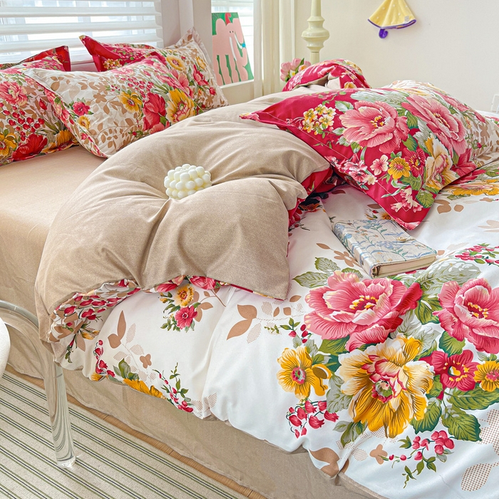 朵朵家纺 2025新款亲肤水洗棉芦荟棉印花四件套 花初