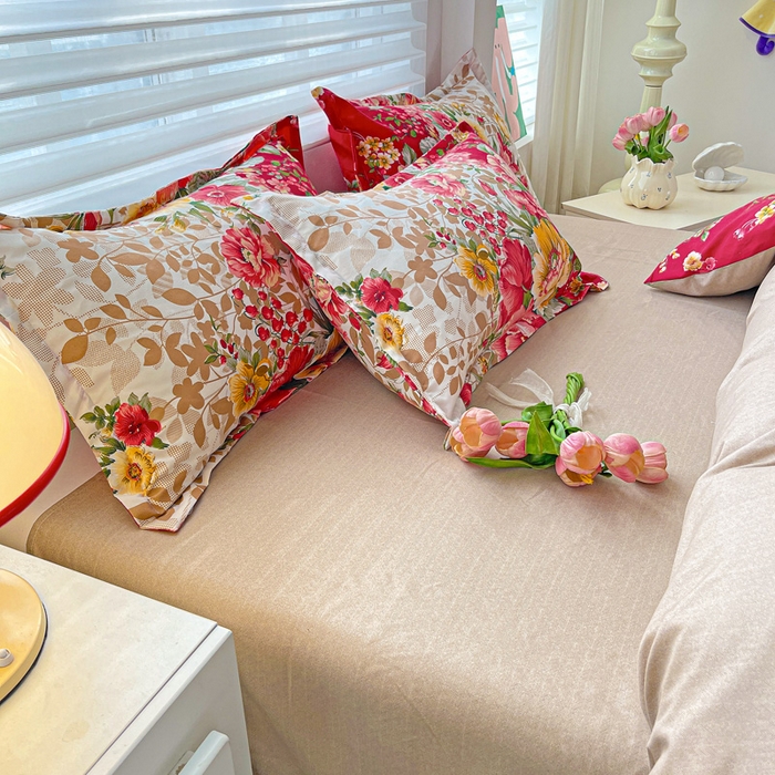 91家纺网 家纺一手货源 找家纺 朵朵家纺 2025新款亲肤水洗棉芦荟棉印花四件套 花初