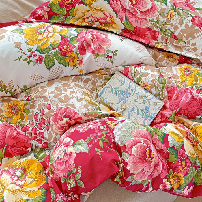 91家纺网 家纺一手货源 找家纺 朵朵家纺 2025新款亲肤水洗棉芦荟棉印花四件套 花初