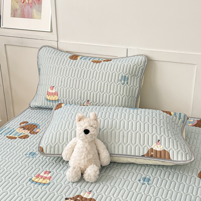 91家纺网 家纺一手货源 找家纺 沐慕 2025新款高克重小清新乳胶凉席-风格一 腊肠狗