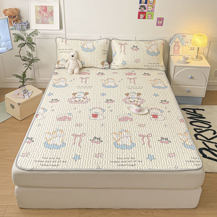 91家纺网 家纺一手货源 找家纺 沐慕 2025新款高克重小清新乳胶凉席-风格一 猫女郎