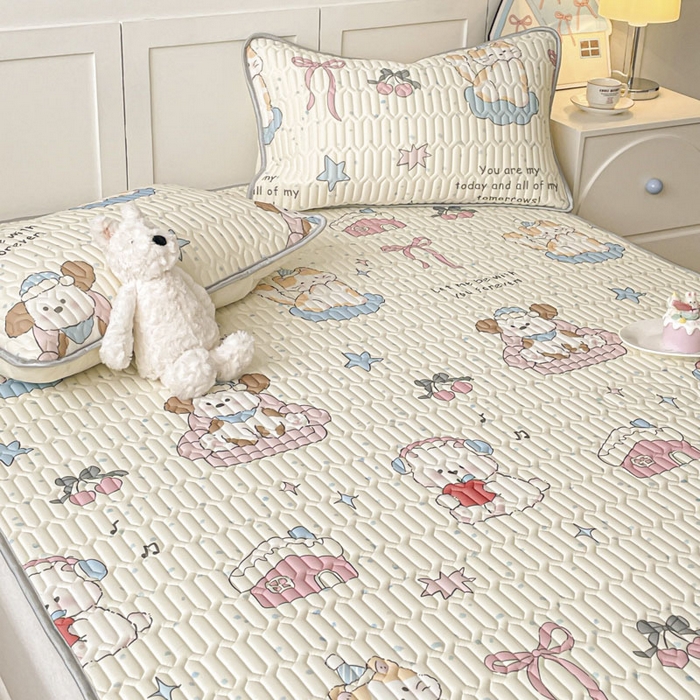 91家纺网 家纺一手货源 找家纺 沐慕 2025新款高克重小清新乳胶凉席-风格一 猫女郎