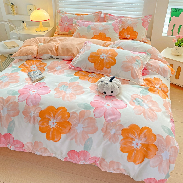 91家纺网 家纺一手货源 找家纺 朵朵家纺 2025新款亲肤水洗棉芦荟棉印花四件套 花夕