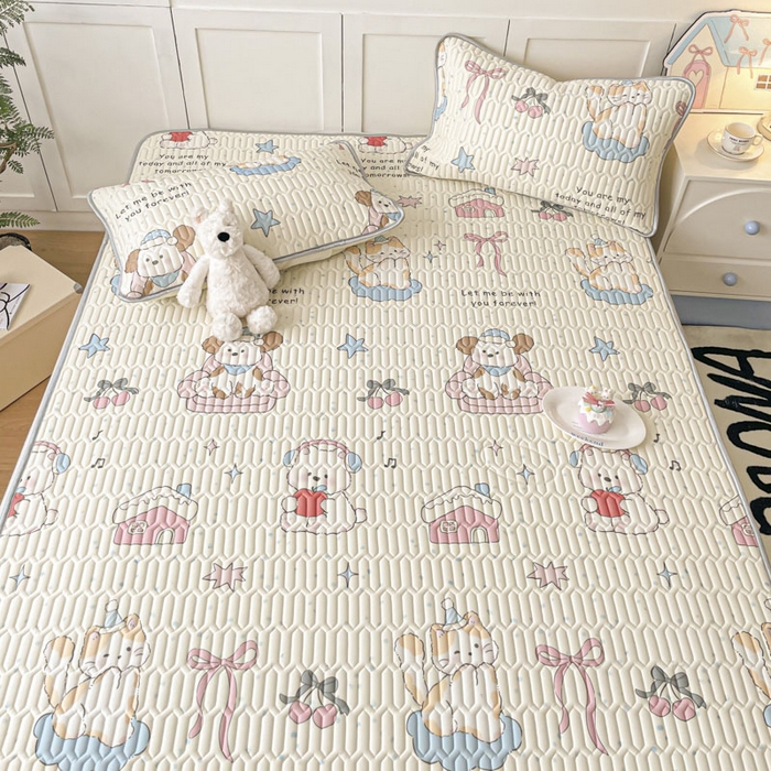 91家纺网 家纺一手货源 找家纺 沐慕 2025新款高克重小清新乳胶凉席-风格一 猫女郎