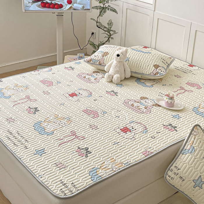 91家纺网 家纺一手货源 找家纺 沐慕 2025新款高克重小清新乳胶凉席-风格一 猫女郎