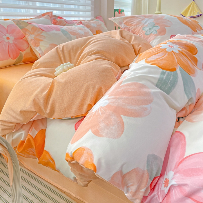 91家纺网 家纺一手货源 找家纺 朵朵家纺 2025新款亲肤水洗棉芦荟棉印花四件套 花夕