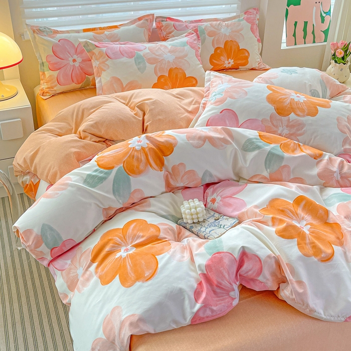 91家纺网 家纺一手货源 找家纺 朵朵家纺 2025新款亲肤水洗棉芦荟棉印花四件套 花夕