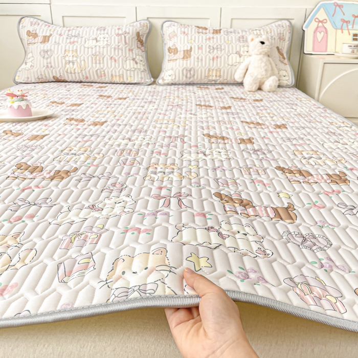 沐慕 2025新款高克重小清新乳胶凉席-风格一 萌宠乐园