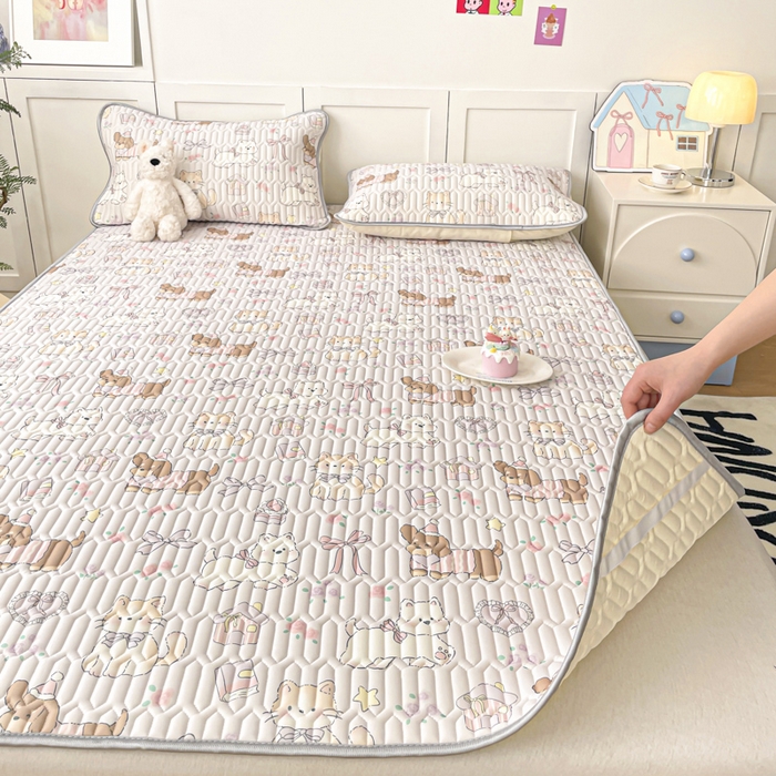 91家纺网 家纺一手货源 找家纺 沐慕 2025新款高克重小清新乳胶凉席-风格一 萌宠乐园