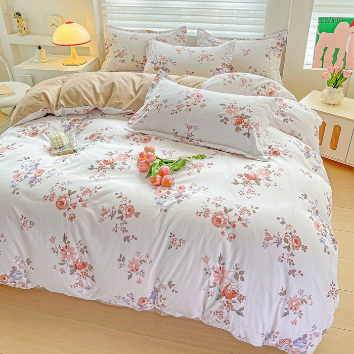 91家纺网 家纺一手货源 找家纺 朵朵家纺 2025新款亲肤水洗棉芦荟棉印花四件套 花枝