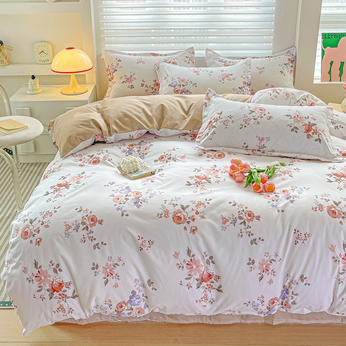 91家纺网 家纺一手货源 找家纺 朵朵家纺 2025新款亲肤水洗棉芦荟棉印花四件套 花枝