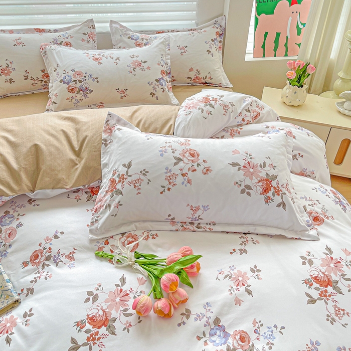 91家纺网 家纺一手货源 找家纺 朵朵家纺 2025新款亲肤水洗棉芦荟棉印花四件套 花枝