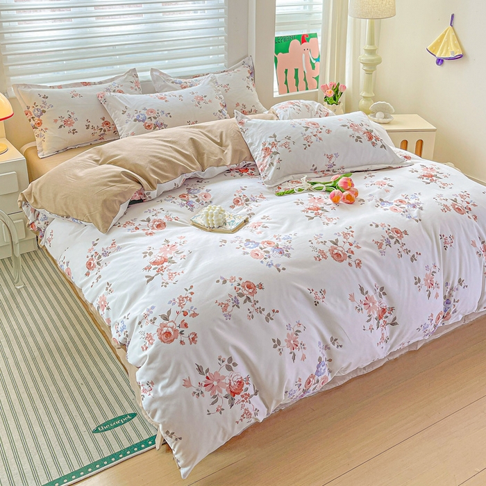 91家纺网 家纺一手货源 找家纺 朵朵家纺 2025新款亲肤水洗棉芦荟棉印花四件套 花枝