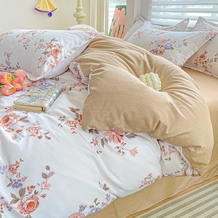 91家纺网 家纺一手货源 找家纺 朵朵家纺 2025新款亲肤水洗棉芦荟棉印花四件套 花枝