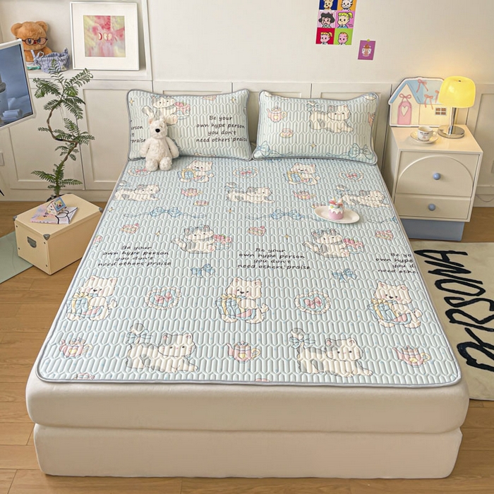 91家纺网 家纺一手货源 找家纺 沐慕 2025新款高克重小清新乳胶凉席-风格一 萌宠礼物