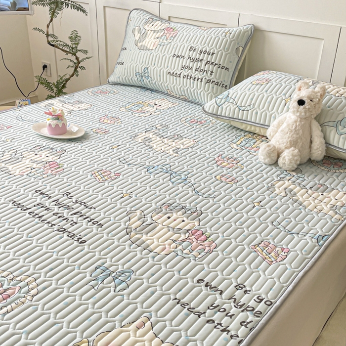 91家纺网 家纺一手货源 找家纺 沐慕 2025新款高克重小清新乳胶凉席-风格一 萌宠礼物