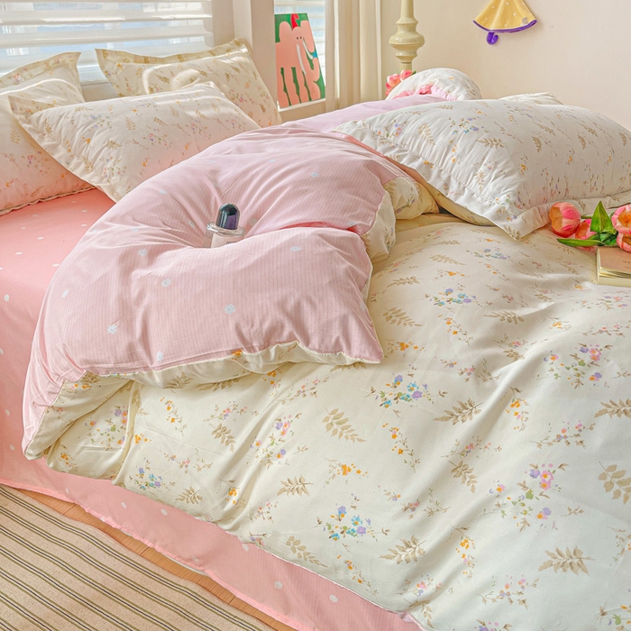 朵朵家纺 2025新款亲肤水洗棉芦荟棉印花四件套 水墨花