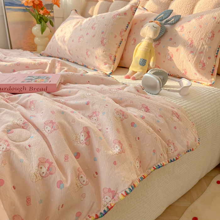 91家纺网 家纺一手货源 找家纺 （总）韩巢家纺 2025夏季新款A类云感双层纱花边款夏被夏凉被空调被薄被子