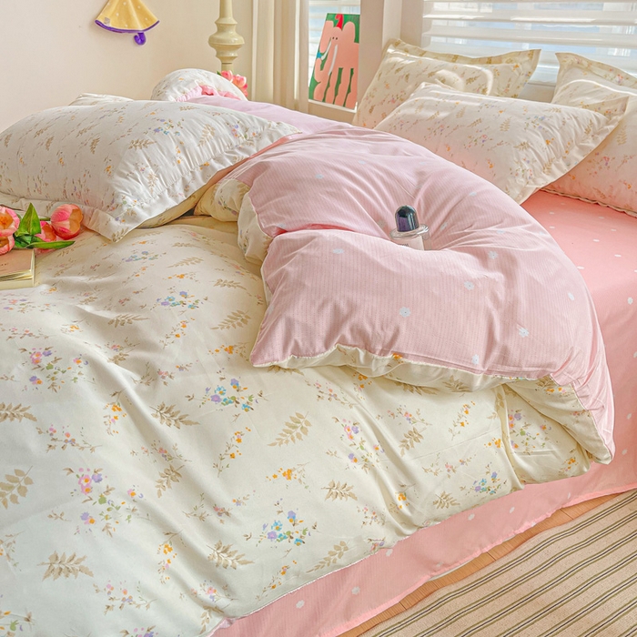 91家纺网 家纺一手货源 找家纺 朵朵家纺 2025新款亲肤水洗棉芦荟棉印花四件套 水墨花