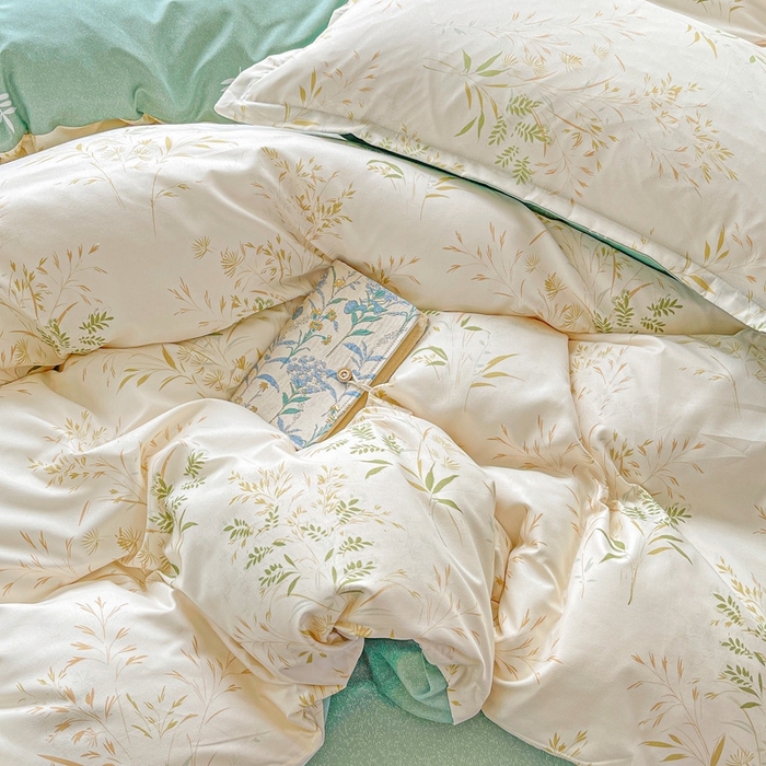 91家纺网 家纺一手货源 找家纺 朵朵家纺 2025新款亲肤水洗棉芦荟棉印花四件套 仙草