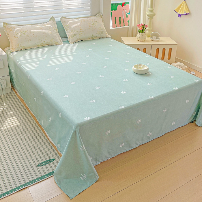 91家纺网 家纺一手货源 找家纺 朵朵家纺 2025新款亲肤水洗棉芦荟棉印花四件套 仙草