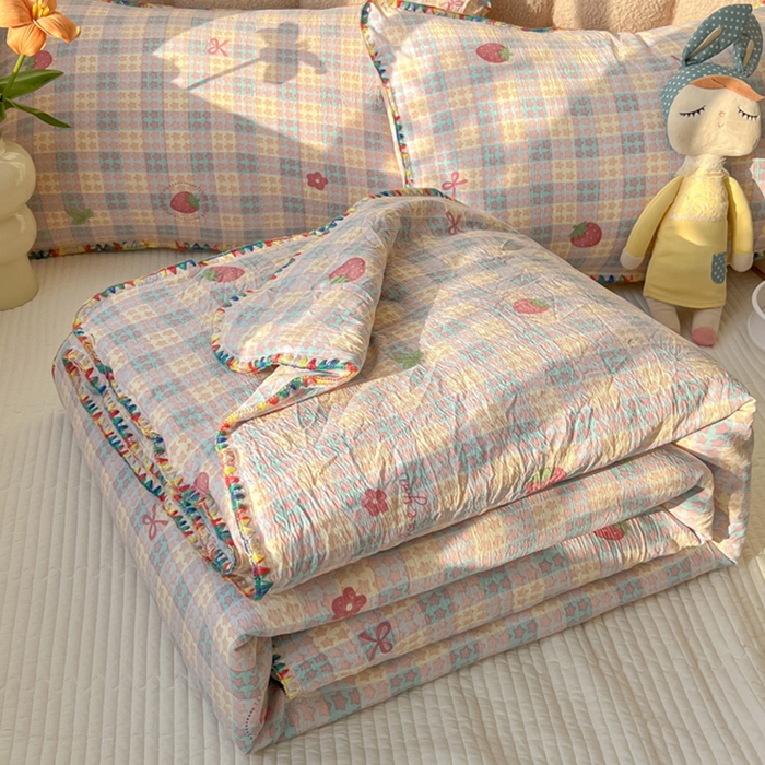 91家纺网 家纺一手货源 找家纺 （总）韩巢家纺 2025夏季新款A类云感双层纱花边款夏被夏凉被空调被薄被子