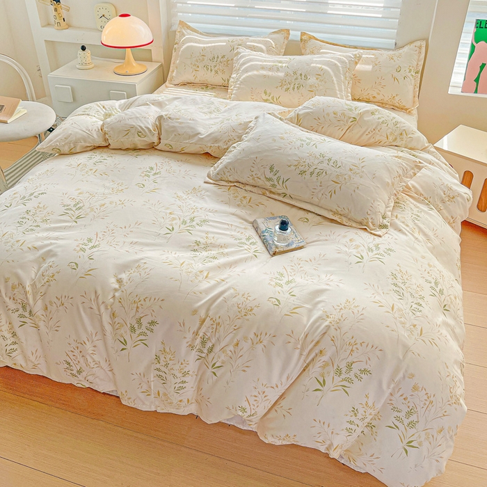 91家纺网 家纺一手货源 找家纺 朵朵家纺 2025新款亲肤水洗棉芦荟棉印花四件套 仙草AA