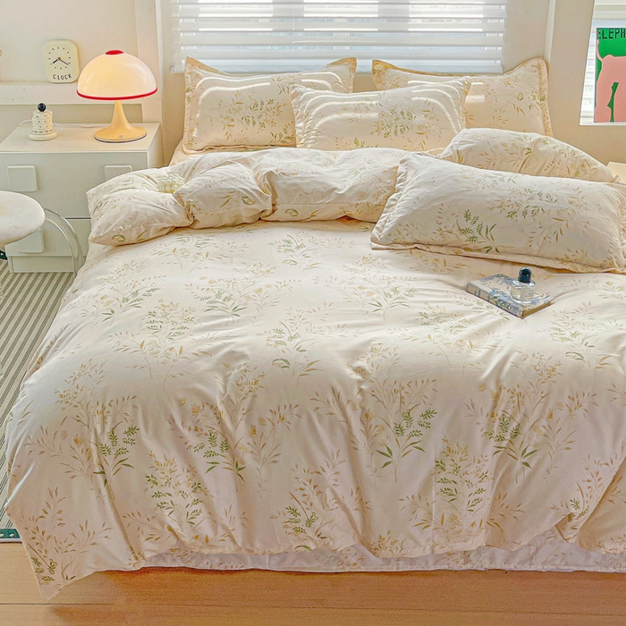 91家纺网 家纺一手货源 找家纺 朵朵家纺 2025新款亲肤水洗棉芦荟棉印花四件套 仙草AA