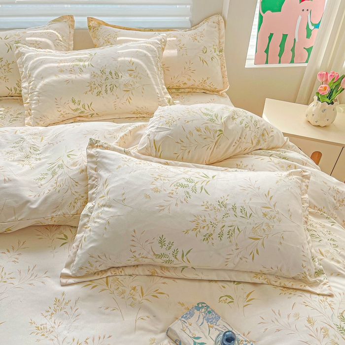 91家纺网 家纺一手货源 找家纺 朵朵家纺 2025新款亲肤水洗棉芦荟棉印花四件套 仙草AA