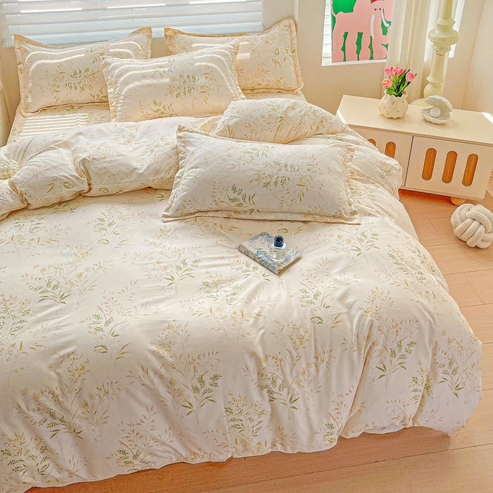 91家纺网 家纺一手货源 找家纺 朵朵家纺 2025新款亲肤水洗棉芦荟棉印花四件套 仙草AA