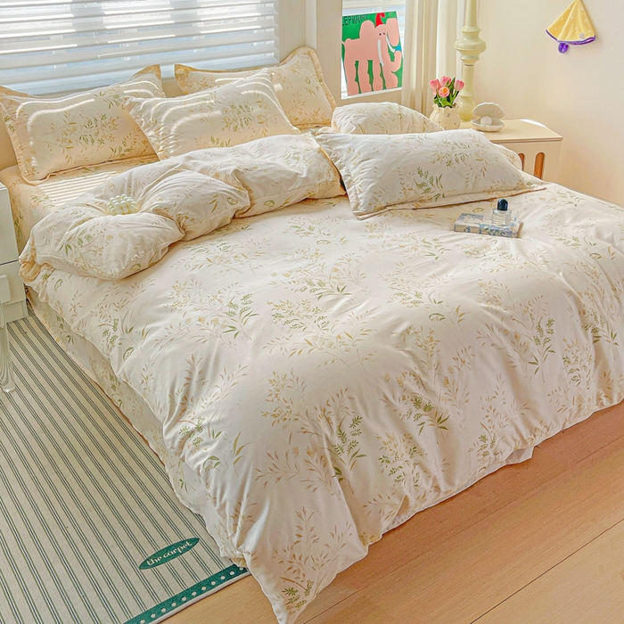 91家纺网 家纺一手货源 找家纺 朵朵家纺 2025新款亲肤水洗棉芦荟棉印花四件套 仙草AA